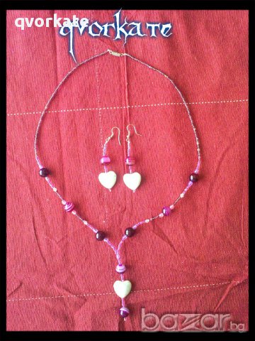 Колие и обеци от ахат с елемент Сърце, снимка 2 - Бижутерийни комплекти - 9248979
