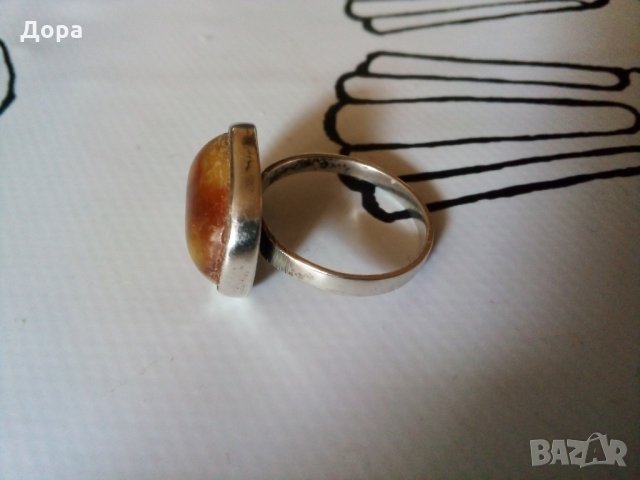 Стар сребърен   пръстен с кехлибар, снимка 3 - Пръстени - 26054410