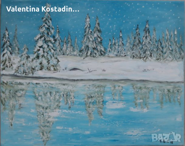 Маслена картина Зимен пейзаж , снимка 2 - Картини - 23695077