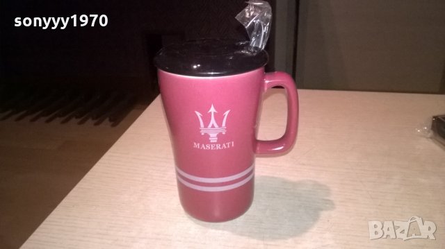 ❤️maserati-чаша керамика с капак-14х12х9см и лъжица-16см