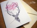 Картичка "Dear" / елен, животни, сърце, любов, розово