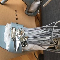 Елегантни сандали Zara, декорирани с пера и камъни, снимка 2 - Дамски елегантни обувки - 21452028