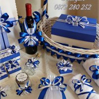 Комплект за кръщене в кралско синьо и бяло с кръстче, снимка 3 - Подаръци за кръщене - 22082484