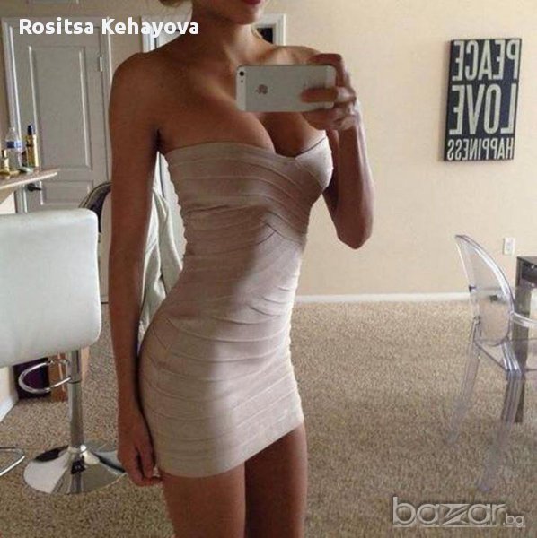 намалена  ластична рокля хит сред звездитебежова, снимка 1