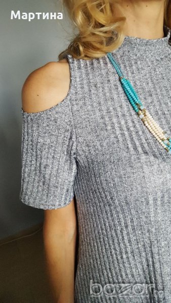 Елегантна, сребристо-сива рокля, снимка 1