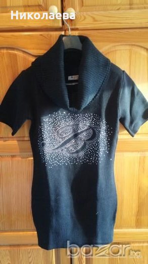 Черна плетена рокля с голяма яка., снимка 1