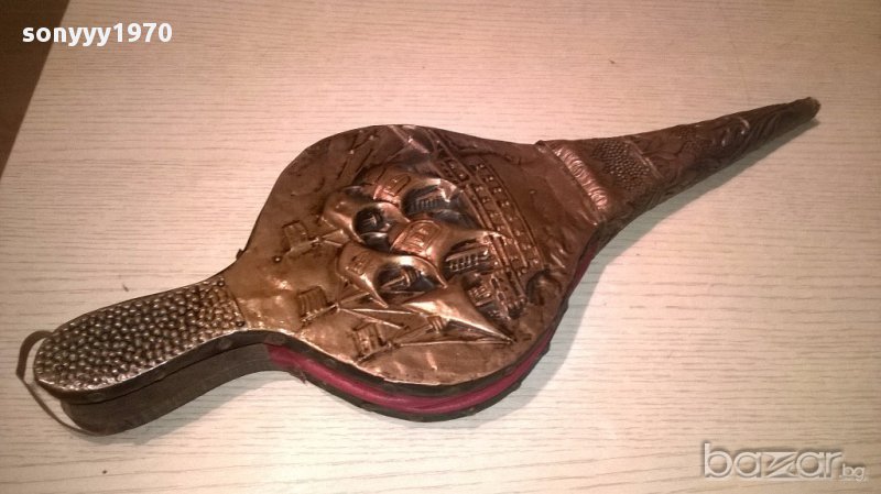 поръчана-Ретро духалка-мед/дърво/кожа-46/17см-внос швеицария, снимка 1