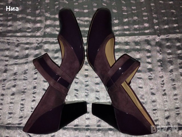Clarks -Лилави обувки лак и велур № 40, стелка 26 см, снимка 4 - Дамски обувки на ток - 23897651