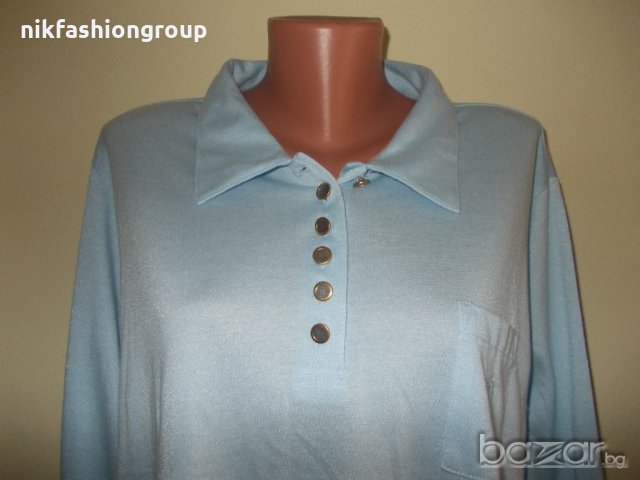 Светло синя блуза тип риза голям размер, снимка 2 - Блузи с дълъг ръкав и пуловери - 20801453