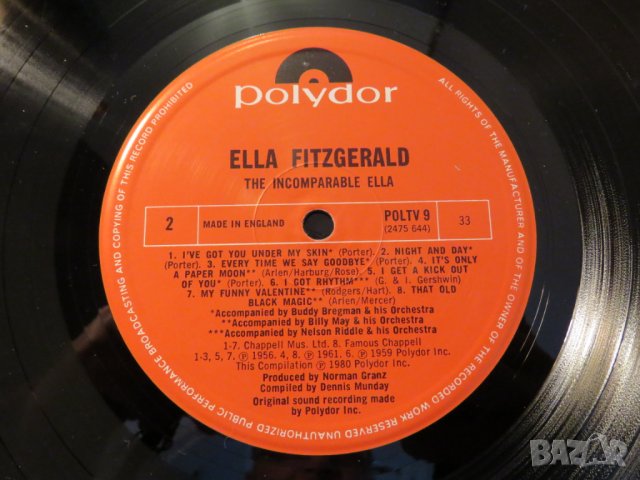 Грамофона плоча Ела Фицджералд, Ella Fitzgerald - Incomparable  - изд. 1980 г., снимка 7 - Грамофонни плочи - 25070251