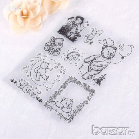 Мече Мечета Сънчо силиконов гумен печат декорация и украса за бисквитки фондан Scrapbooking