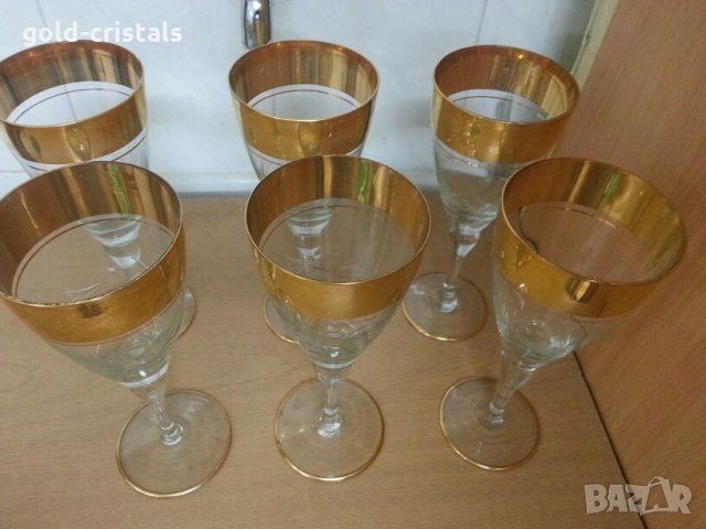 Ретро стъклени чаши за вино с много позлата, снимка 3 - Антикварни и старинни предмети - 22383019