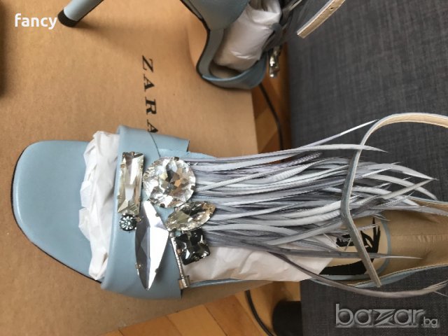 Елегантни сандали Zara, декорирани с пера и камъни, снимка 2 - Дамски елегантни обувки - 21452028
