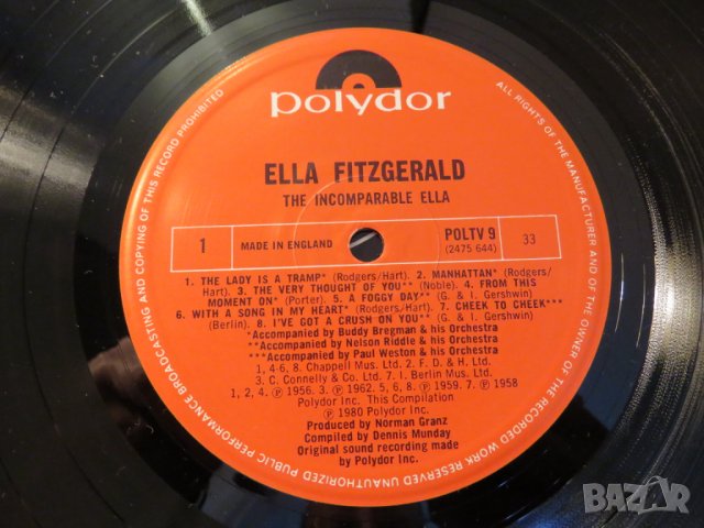 Грамофона плоча Ела Фицджералд, Ella Fitzgerald - Incomparable  - изд. 1980 г., снимка 8 - Грамофонни плочи - 25070251