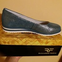 Дам.обувки-/ест.кожа/-№40-цвят-Blue silver/брокатен ефект/., снимка 1 - Дамски ежедневни обувки - 22329587