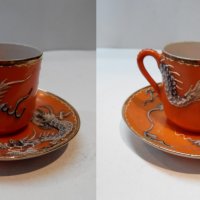 Японски порцеланови чашки с чинийки, снимка 2 - Антикварни и старинни предмети - 23038665