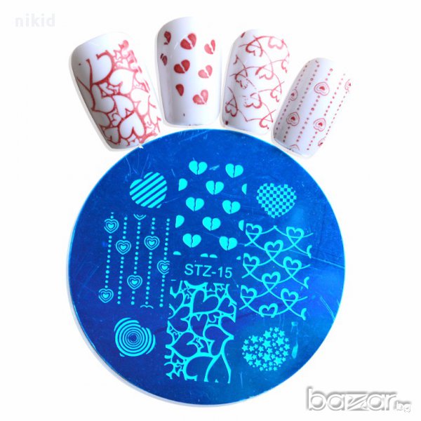 Сърца кръгла плочка / щампа шаблон за печат на нокти STZ-15, снимка 1