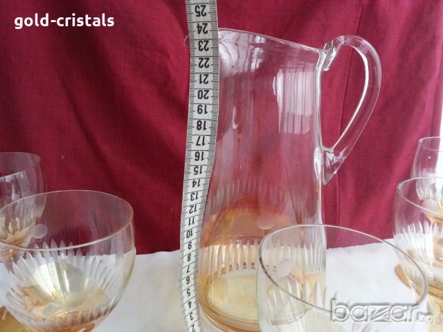 Стъклена кана и стъклени чаши , снимка 6 - Антикварни и старинни предмети - 19994482