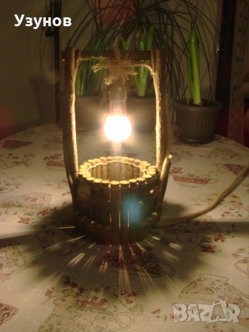 Уникална, ръчно изработена дървена битова лампа Геран за механа в битов/винтидж стил, снимка 6 - Настолни лампи - 24568964