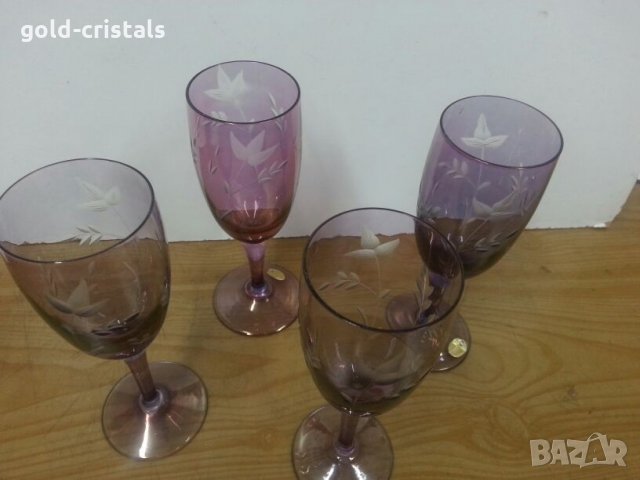 Ретро чаши за вино гравирани цветно стъкло, снимка 10 - Антикварни и старинни предмети - 22460875