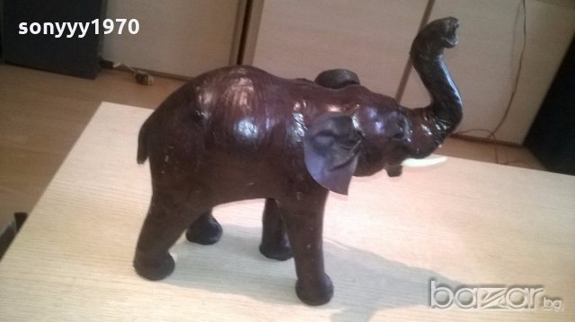 ГОЛЯМ Слон-голям-кожено покритие-30х30х13см-внос швеицария, снимка 2 - Антикварни и старинни предмети - 18314700
