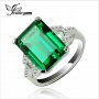 Посребрен дамски пръстен със зелен камък, фини кралски бижута със цирконии  