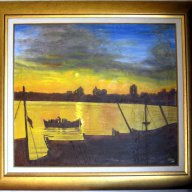"Слънчев бряг - залез", маслена картина, Стен Леон, 1998 г. , снимка 2 - Други ценни предмети - 13173022