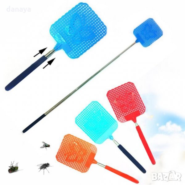 432 Палка за мухи с телескопична дръжка сгъваема мухобойка, снимка 1