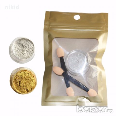 сребрист златист златиста злато сребро прах нокти пудра хромиран UV огледален ефект блясък пигмент , снимка 5 - Продукти за маникюр - 15448585