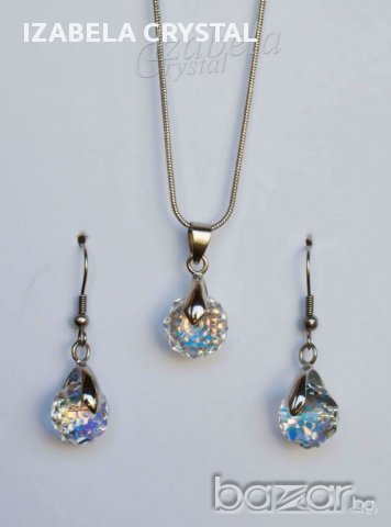 Комплект,Обеци,Колие. Сваровски "Briolette Bead'' Crystals from SWAROVSKI, снимка 2 - Бижутерийни комплекти - 10046978