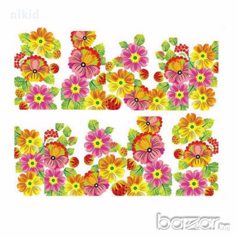 stz-167  ваденки водни стикери за нокти жълто-розови цветя