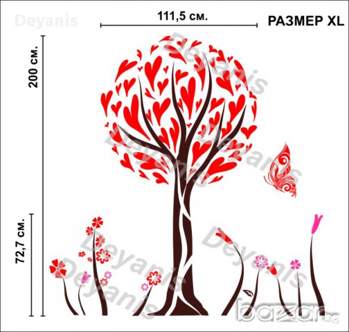 Стикер за стена - дърво, пеперуда, цветя, снимка 2 - Декорация за дома - 12072447