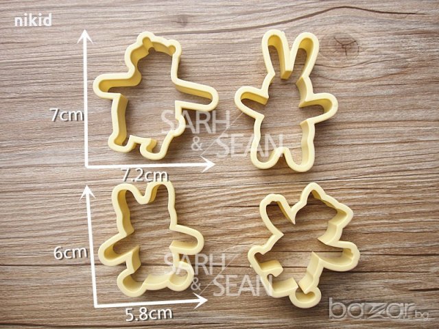 12части Заек Мече с муцунки лица печати пластмасови форми резци за бисквитки тесто фондан декорация, снимка 4 - Форми - 21082624