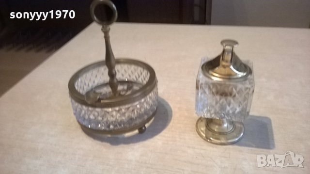 АНТИК-кристални-пепелник+запалка-внос франция, снимка 3 - Антикварни и старинни предмети - 23751589