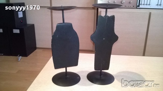 Африкански свещници-2бр дърво/метал 28х10см-внос швеицария, снимка 6 - Антикварни и старинни предмети - 17808651