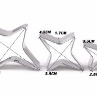 3 бр издължени звезди метални резци форми за тесто сладки бисквитки украса, снимка 1 - Форми - 23990222