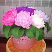 Цветя от хартия-Кълбести хризантеми, снимка 3 - Изкуствени цветя - 24676147
