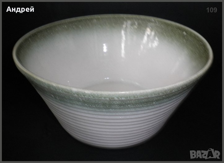 Голяма керамична фруктиера-оцветена в зелено-бяло, снимка 1