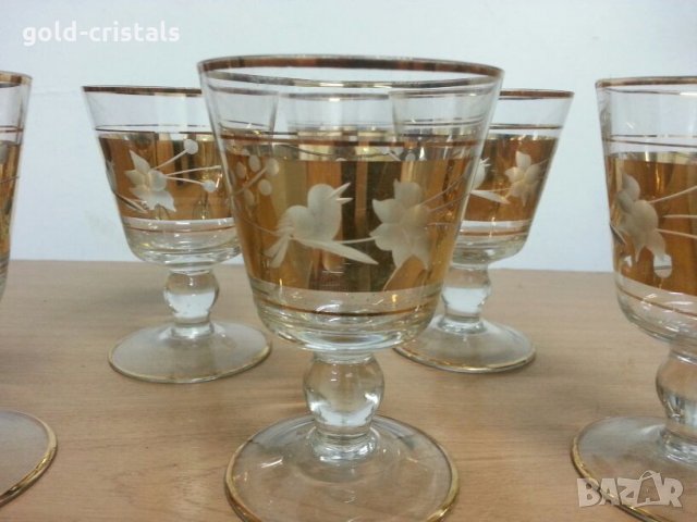 Стари стъклени чаши  с позлата и гравирани , снимка 4 - Антикварни и старинни предмети - 22193385