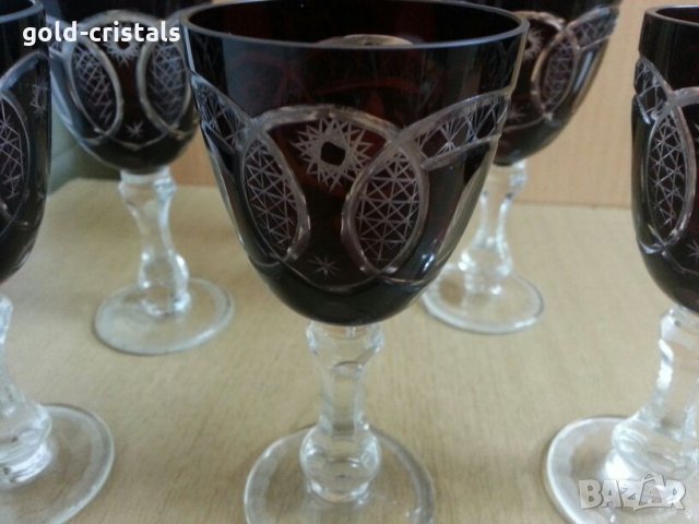 Сервиз кристални чаши цветен червен кристал, снимка 7 - Антикварни и старинни предмети - 25654925