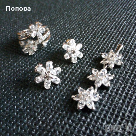  Масивен сребърен комплект цветя, снимка 3 - Бижутерийни комплекти - 25147534