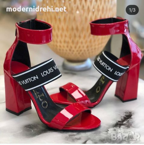 Дамски сандали на ток louis vuitton червени хит модел