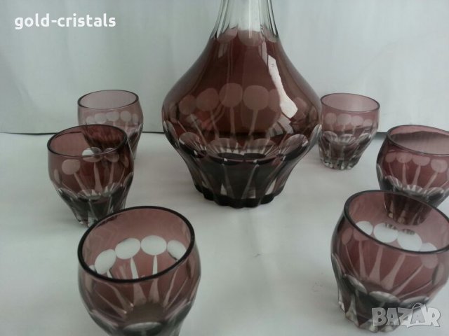 Ретро стъклени чаши с гарафа цветно стъкло , снимка 5 - Антикварни и старинни предмети - 25525942