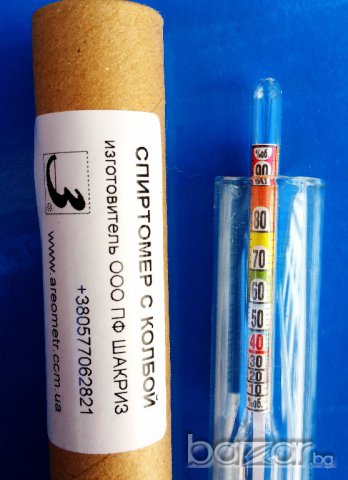 Спиртомер украински с колба малък, с  таблица и  твърда предпазна опаковка , снимка 5 - Други - 15463550