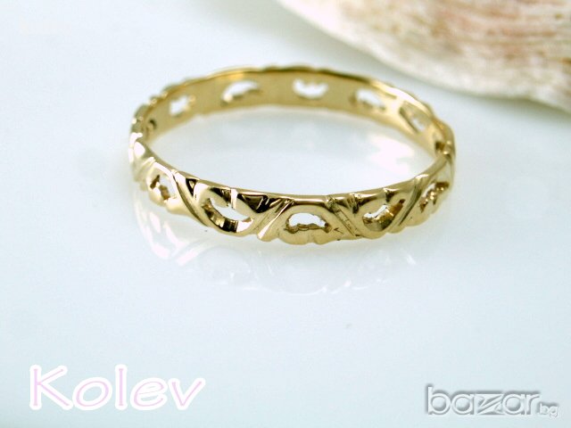 златна халкичка с ажурни мотиви 1.14 грама, размер 56.5, снимка 3 - Пръстени - 11175477