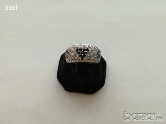 Сребърен пръстен  с бели и черни цирконий - сребро проба 925, снимка 4 - Пръстени - 18108706