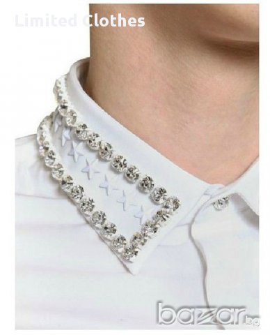 GIVENCHY WHITE STARS AND CRYSTAL BEADS Мъжка Риза с Кристали и Звезди size XS, снимка 1 - Ризи - 8273582