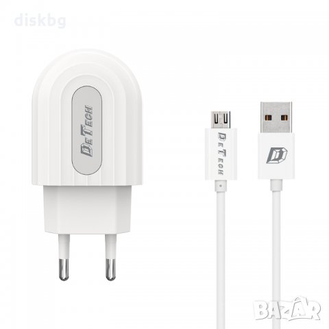 Ново зарядно от 220V на USB 2.1A De Tech + Кабел Micro USB