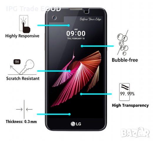 LG X стъклен протектор, снимка 4 - Фолия, протектори - 23819131