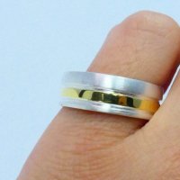 Сребърен пръстен/халка двуцветен 925 позлатен, снимка 6 - Пръстени - 23584967
